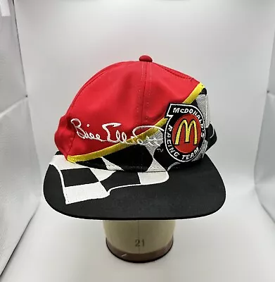 VINTAGE Bill Elliot Hat Cap Mens Snap Back Red McDonald’s Racing NASCAR 90’s • $18.79