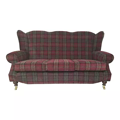 Wing Back Queen Anne Cottage Three Seat Sofa Stunning Lana Red Tartan  Fabric • £1099