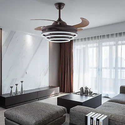 42  Modern LED Retractable Chandelier Invisible Ceiling Fan Light Lamp W/ Remote • $152