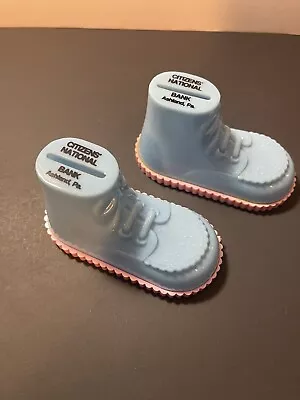 2-VINTAGE Baby Shoe Banks Blue & Pink Plastic Citizens National Ashland Pa. Bank • $12.50