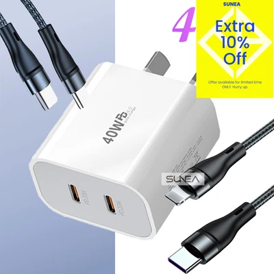 $5.36 • Buy Dual Type C Fast Wall Charger USB C To C Cable Power Adapter For IPhone Samsung