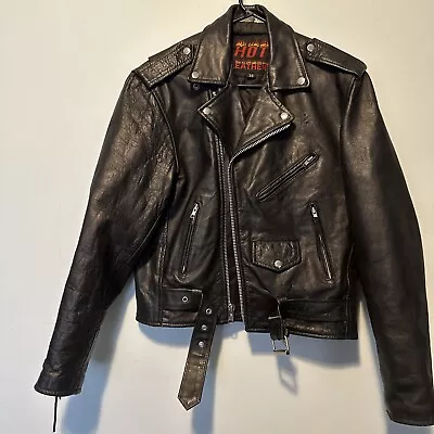 Hot Leather Men’s Black Size 38  VTG Lined Cycle Biker Jacket Black Belted Waist • $90