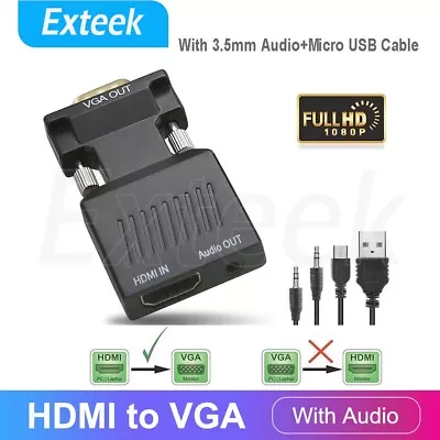 HDMI Female To VGA Male Converter Video Adapter Converter With Audio HD 1080P • $8.94