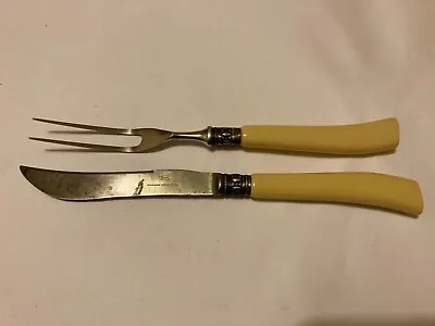 Vtg Meriden Cutlery Co Forged Sterling Band Carving Knife & Fork Set • $19.95