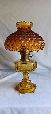 Vintage  Aladdin Cathedral Oil Lamp Amber Six Sided Brass 10  Quilted Shade • $95.99