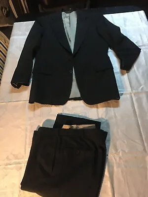 Vintage Paul Stuart Pinstripe Black Suit 2 Piece 38R 32x32 • $120