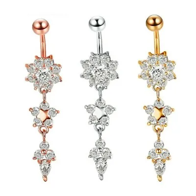 Belly Bars Navel Crystal Drop Button Ring Body Piercing Jewellery • £3.99