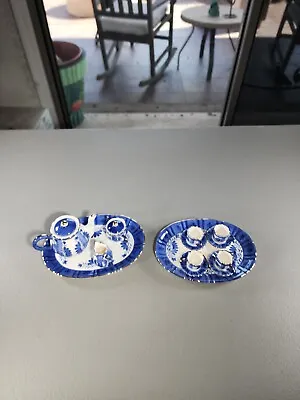 Miniature Dollhouse Tea Set Blue & White W/Gold Trim Made In Thailand  • $19.99