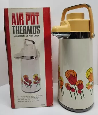 Vtg 1970s Air Pot Thermos Vacuum  Thermal Pump Beverage Dispenser HOT-COLD 64oz • $23.88