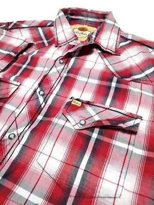 Larry Mahan Pearl Snap Western Shirt Mens Medium Red Plaid Cowboy Short Sleeve • $24