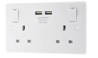 Lap 13a 2-gang Sp Switched Socket + 3.1a 2-outlet Type A Usb Charger White • £19.49