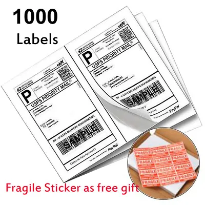 1000 Premium 8.5x5.5 Half Sheet Shipping Blank Labels Self Adhesive 2 Per Sheet  • $35.98