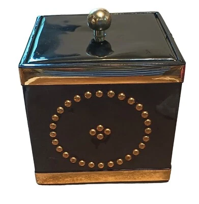 $140 • Buy Mid Century Georges Briard Ice Bucket Patent Leather Studded Brass Lucite MCM