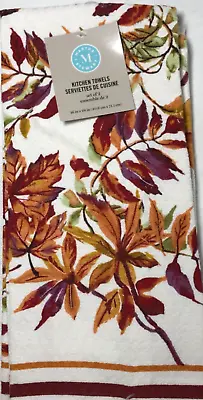 Martha Stewart Kitchen Dish Towels (2) White Leaves Orange 100% Cotton Nwt • $11.99