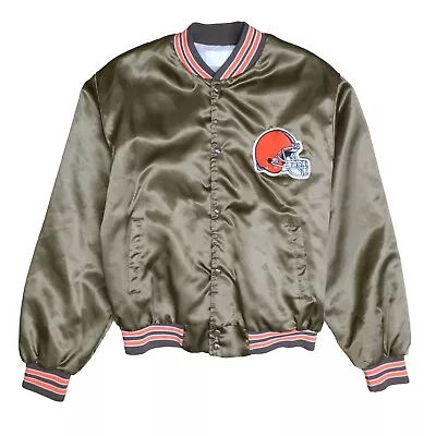 Vintage Cleveland Browns Satin Bomber Jacket Size Large 80s 90s NFL • $68