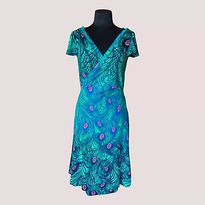 H&M Matthew Williamson Dress Green Peacock Print Wrap Deep V Neck Midi Size S 8 • $30