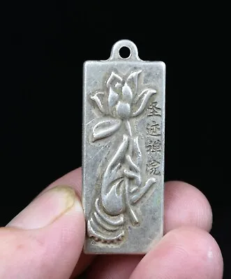 4.5CM Old Chinese Miao Silver Feng Shui Guanyin Hand Lotus Amulet Lucky Pendant • $15