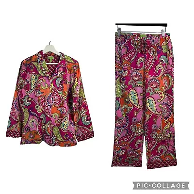 Vera Bradley Size S Pink Paisley Print Pajama Set 2 Piece Long Sleeved Long Pant • $34.89