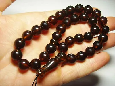 Amber Tesbih Islam Prayer Beads Natural Baltic Amber 33 Beads Masbaha Pressed  • $75