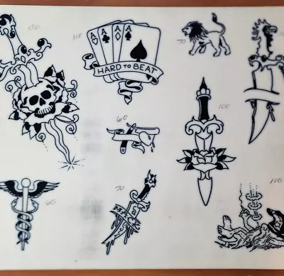 80's Mike Rollo Malone Traditional Vintage Production Tattoo Flash Sheet 11x14 4 • $69.99