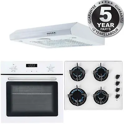 SIA 60cm White Single Fan Oven 4 Burner Gas Hob & Slimline Visor Cooker Hood • £443.99