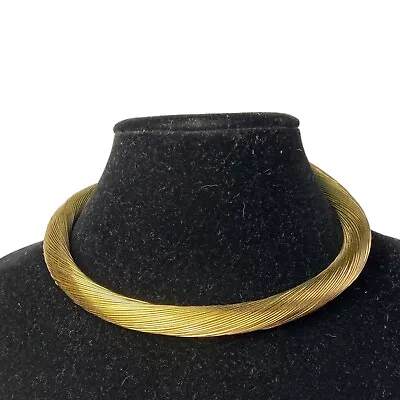 Vintage Gold Tone Spiral Wire Wrapped Torque Choker Necklace Ball Ends Heavy • $68