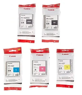 Original Ink Canon IPF510 IPF605 IPF610 IPF655 IPF710/PFI-102 MBK BK C M • £47.15