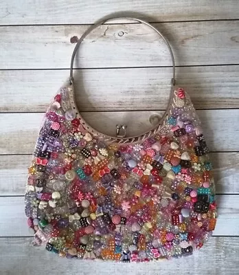 Vintage Sparkly Beaded Multicoloured Embellished Y2k Bag With Clasp • £29