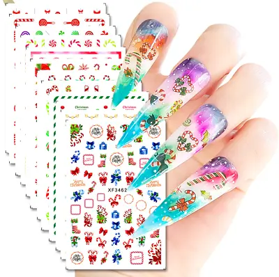 3D Self Adhesive Nail Art Decal Christmas Santa Snowflake Cane Stickers NH15 • $2.75