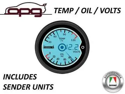 Performance LCD Digital Dual Gauge Oil Pressure Water Temp & Volts 52mm • $125