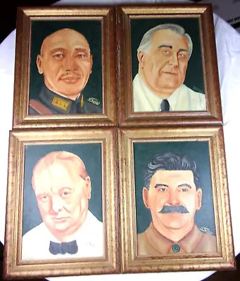 FDR Churchill Stalin Chang Kai-Shek WWII Lot Of 4 Oil Paintings 1948 J. Lombardi • $500