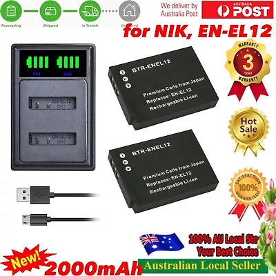 2x 2000mA EN-EL12 Battery +USB Charger For Nikon Coolpix W300 KeyMission 170 360 • $37.90