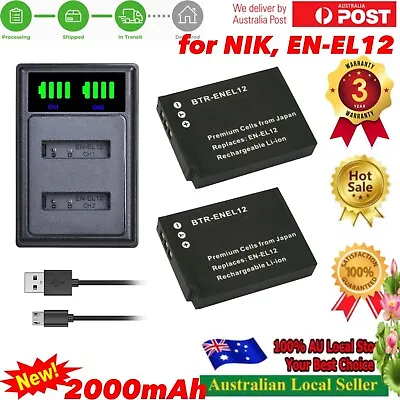 2x EN-EL12 2.0A Battery +Charger For Nikon Coolpix W300 KeyMission 170 360 MH-65 • $36.60