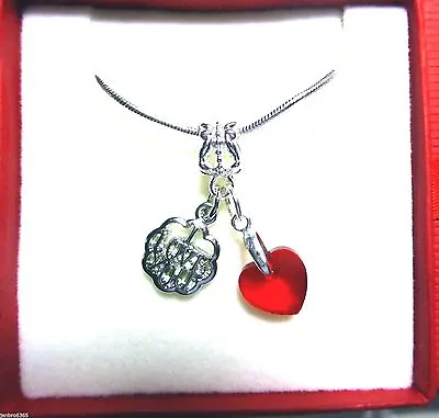 I LOVE YOU & Red Crystal Heart Necklace In Gift Box Romantic Valentine Gift • £5.75