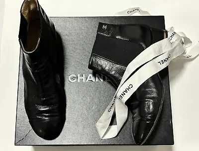 RRP£1250 Chanel Boots Chanel Chelsea BootsLeather =38 UK4 Insole 23cm Black • £375