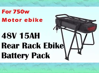 48V 15AH Rear Rack Lithium Battery Pack For 500W 750W EBIKE Electric Bike • $399.99