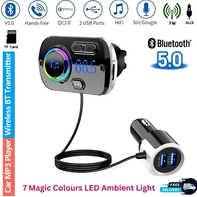 Wireless Bluetooth Car FM Transmitter Kit 2 USB Charger MP3 Player AUX Handsfree • £14.98