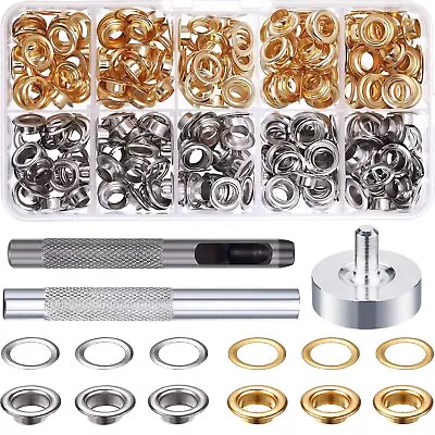 Grommet Kit 100 Sets Grommets Eyelets With 3 Pieces Install Tool Kit 2 Color... • $13.98