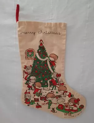 Vintage Christmas Stocking ~ Joan Walsh Anglund ~ Children Around Christmas Tree • $14.95