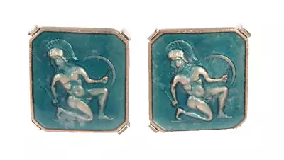 Vintage 1945 Swank Cuff Links Nude Male Warrior With Shield Arrow Blue Enamel • $22.99