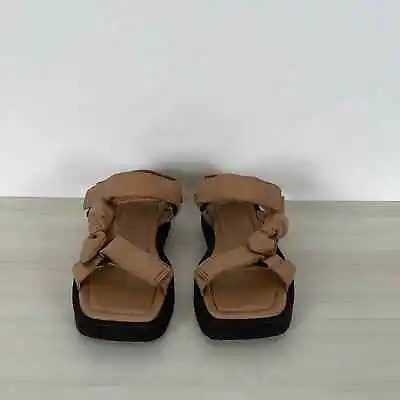 $35 • Buy Zara Sandals Girls  Size 13.5 Square Open Toe Strap Closure Brown Faux Leather