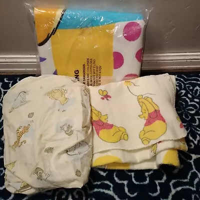 Vintage Disney Classic Winnie The Pooh Baby Fitted Crib Sheet And Fleece Blanket • $45.99