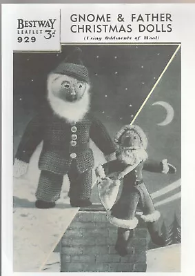 Vintage Retro Knitting Pattern BESTWAY 929 Toys Gnome & Father Christmas Dolls • £3.45