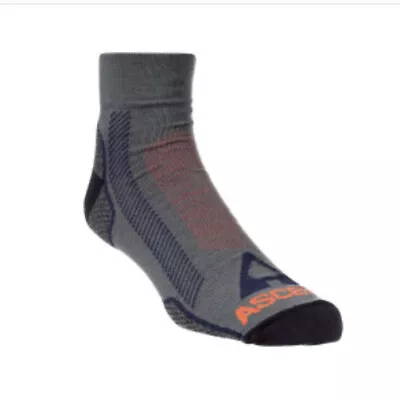 2 Pair Gray Navy Ascend 70% Merino Wool Socks Men Size Medium 5-9 Ankle Quarter • $16.55