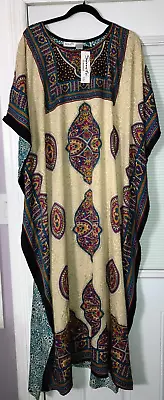 New  Mumu 2x 3x  Sante Kaftan Caftan House Dress  Beige Teal Magenta Sparkle • $19.99