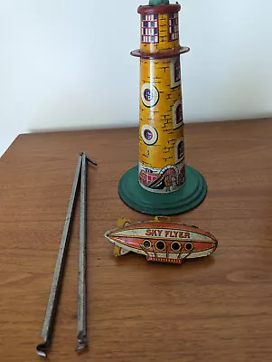 1930's Louis Marx-sky Flyer Tin Zepplin-tower Antique Toy -9  • $165