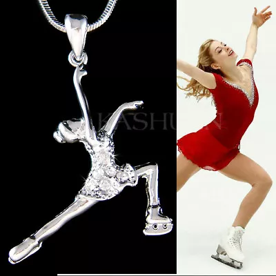 Figure Skater Skates Made With Swarovski Crystal Ice Skating Necklace Jewelry • £38.22