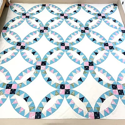 Handmade Double Wedding Ring Cotton Patchwork KING Size Quilt Top/topper • $31.76