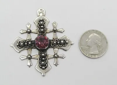 $49.95 • Buy Vintage .900 Silver Maltese, Crusader Cross Pendant With Amethyst Center Stone