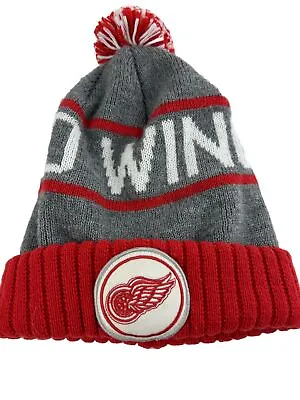 DETROIT RED WINGS NHL Hockey Large Gray Winter Hat Pom Big Hair Mitchell & Ness • $7.99